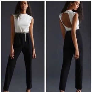 Hutch Anthropologie Open Back Jumpsuit black white